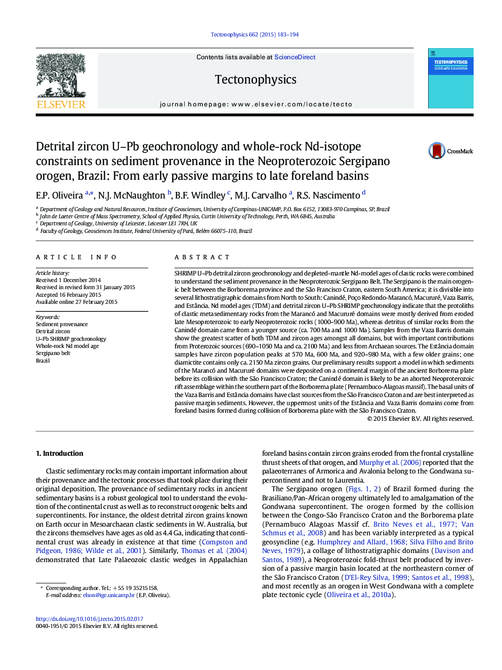 Detrital zircon U–Pb geochronology and whole-rock Nd-isotope constraints on sediment provenance in the Neoproterozoic Sergipano orogen, Brazil: From early passive margins to late foreland basins