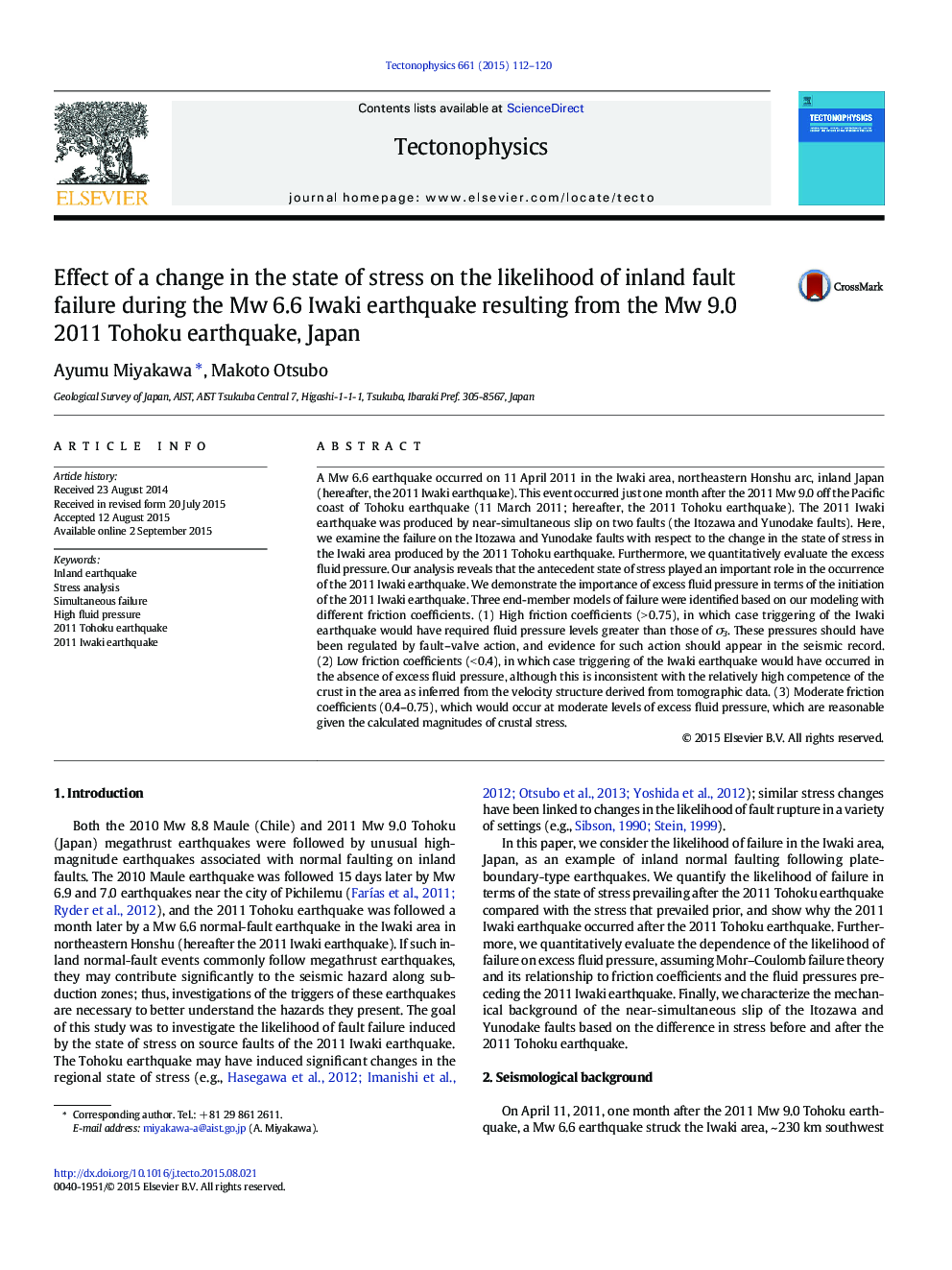 Effect of a change in the state of stress on the likelihood of inland fault failure during the Mw 6.6 Iwaki earthquake resulting from the Mw 9.0 2011 Tohoku earthquake, Japan