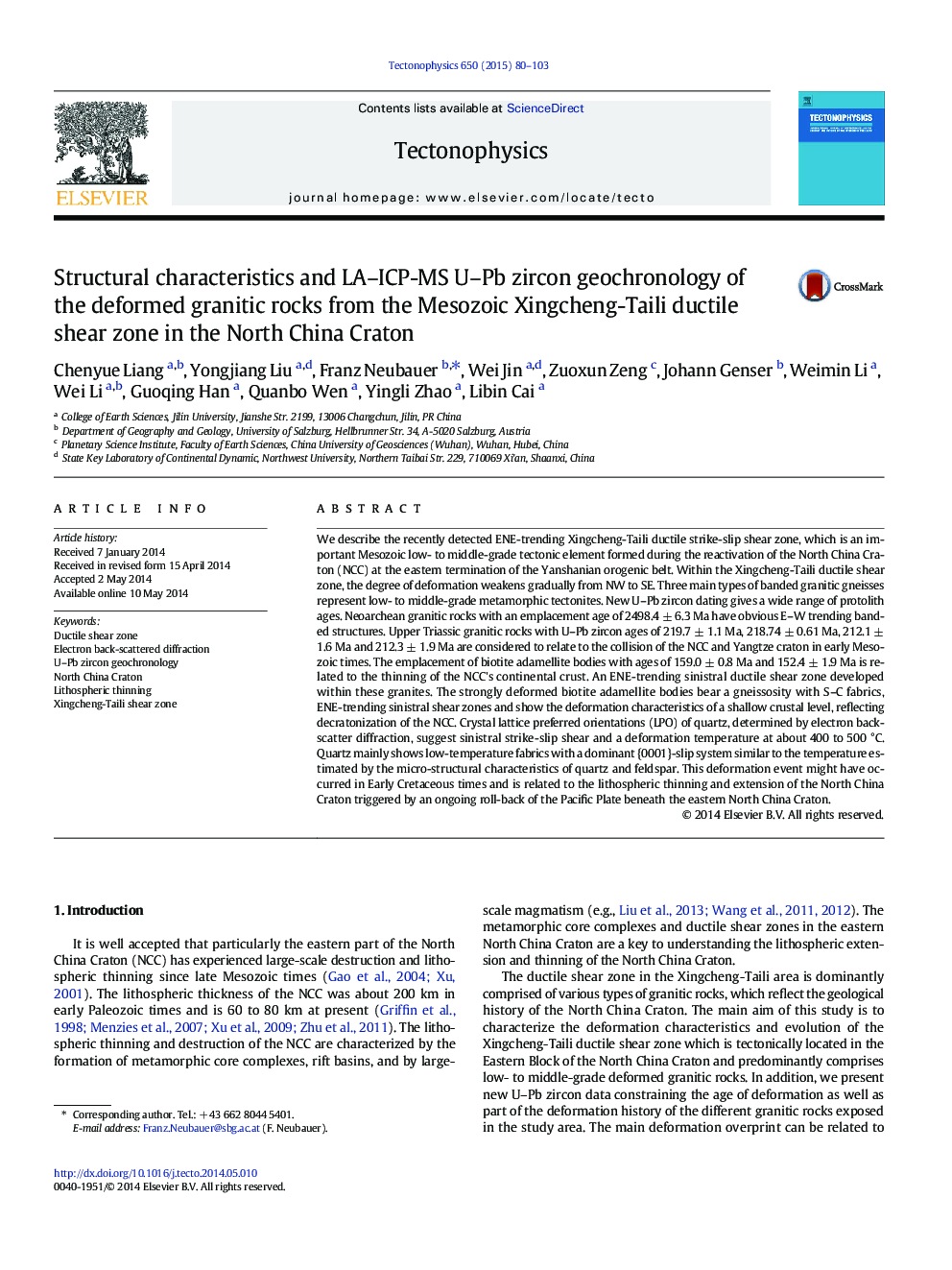 Structural characteristics and LA–ICP-MS U–Pb zircon geochronology of the deformed granitic rocks from the Mesozoic Xingcheng-Taili ductile shear zone in the North China Craton