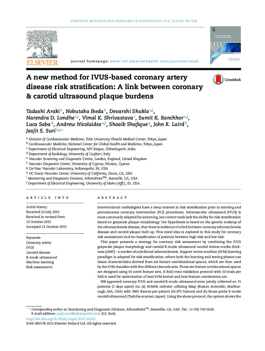 A new method for IVUS-based coronary artery disease risk stratification: A link between coronary & carotid ultrasound plaque burdens