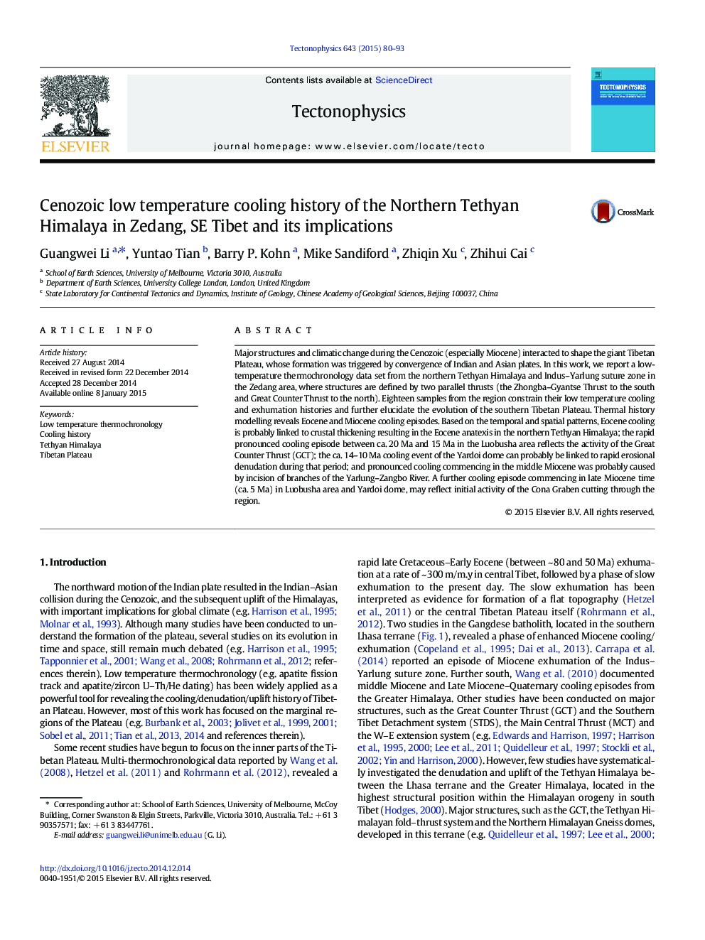 Cenozoic low temperature cooling history of the Northern Tethyan Himalaya in Zedang, SE Tibet and its implications