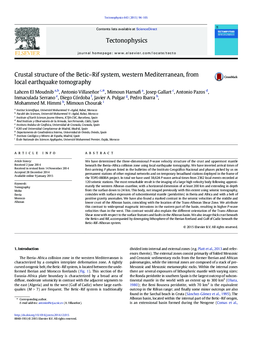 Crustal structure of the Betic–Rif system, western Mediterranean, from local earthquake tomography