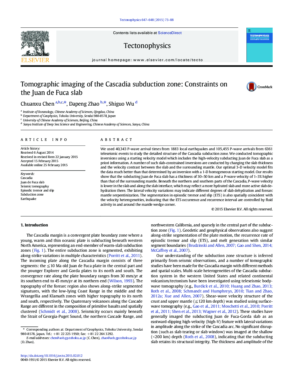 Tomographic imaging of the Cascadia subduction zone: Constraints on the Juan de Fuca slab