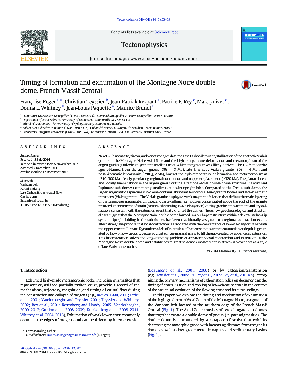 Timing of formation and exhumation of the Montagne Noire double dome, French Massif Central