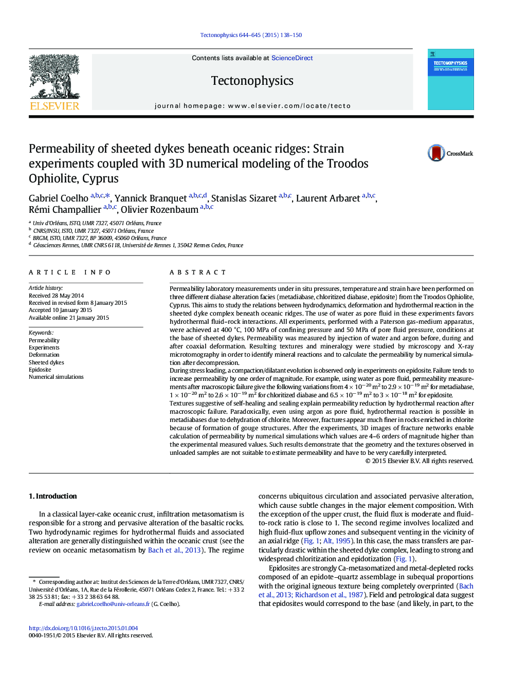 Permeability of sheeted dykes beneath oceanic ridges: Strain experiments coupled with 3D numerical modeling of the Troodos Ophiolite, Cyprus