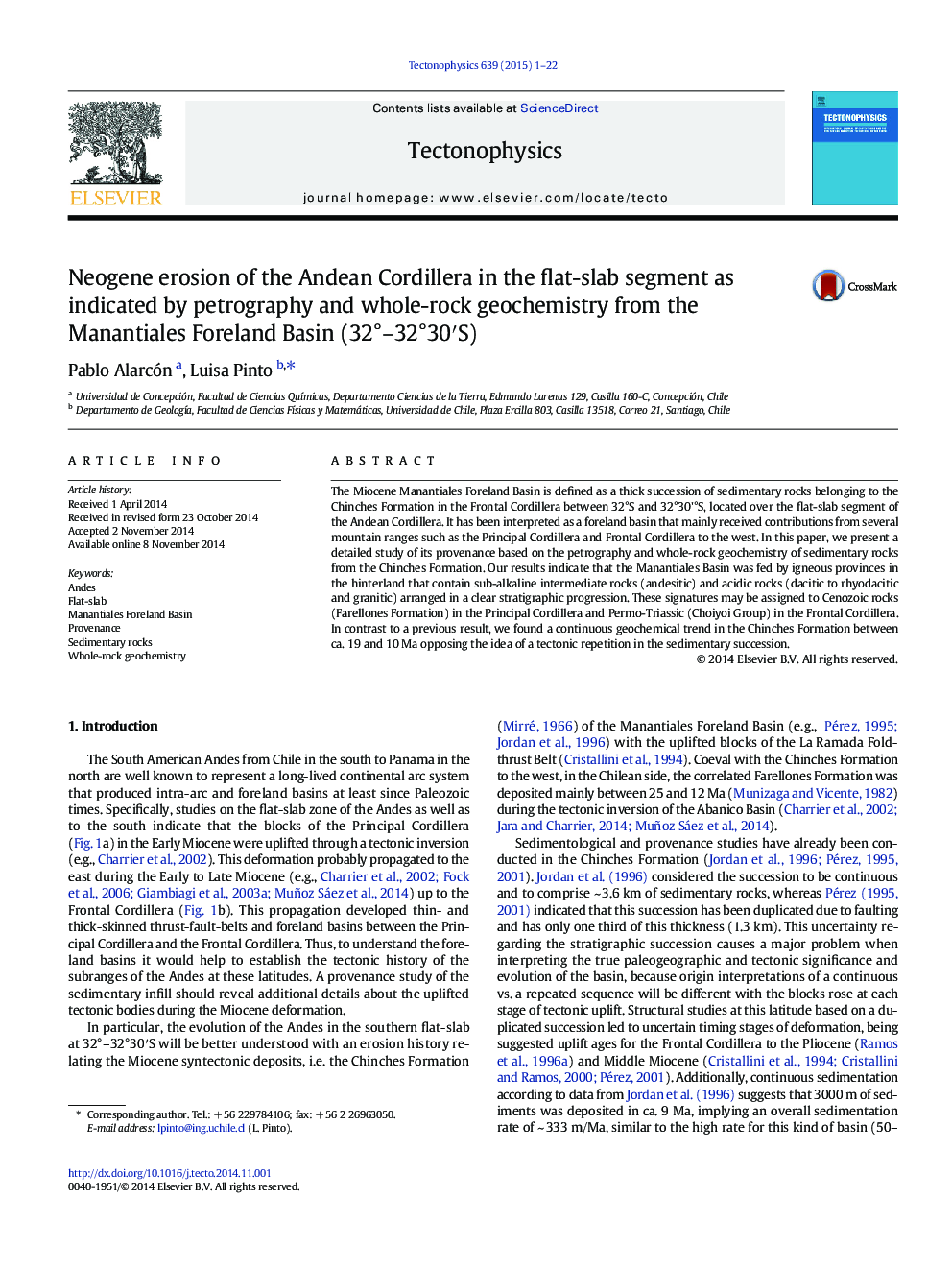 Neogene erosion of the Andean Cordillera in the flat-slab segment as indicated by petrography and whole-rock geochemistry from the Manantiales Foreland Basin (32°–32°30′S)