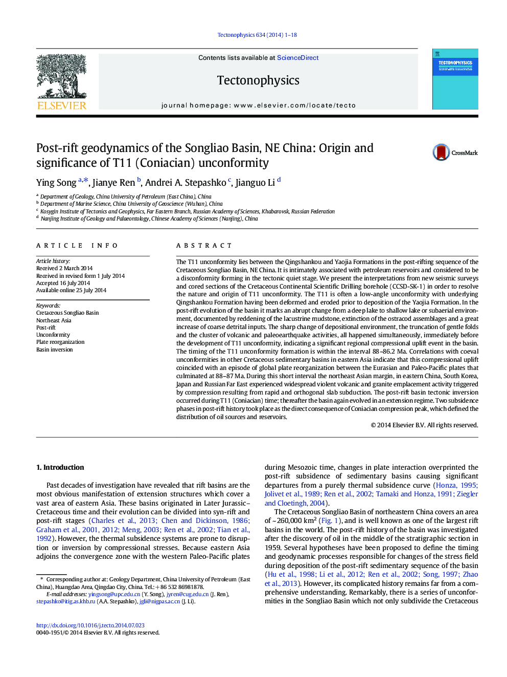 Post-rift geodynamics of the Songliao Basin, NE China: Origin and significance of T11 (Coniacian) unconformity