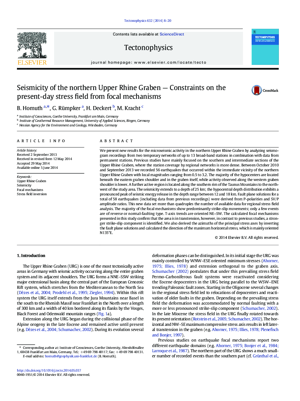 Seismicity of the northern Upper Rhine Graben — Constraints on the present-day stress field from focal mechanisms