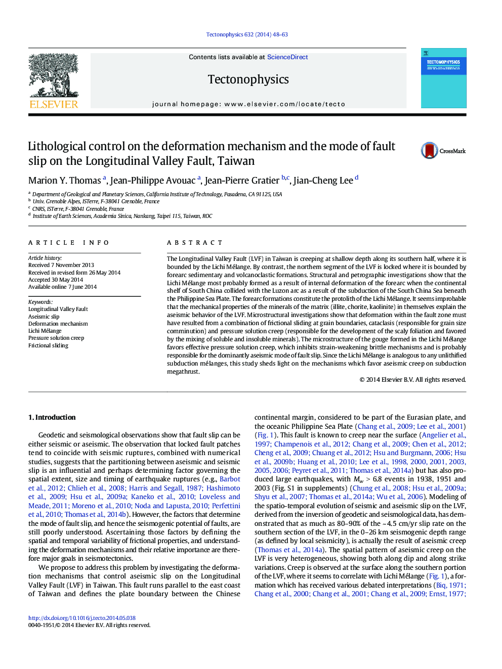 Lithological control on the deformation mechanism and the mode of fault slip on the Longitudinal Valley Fault, Taiwan