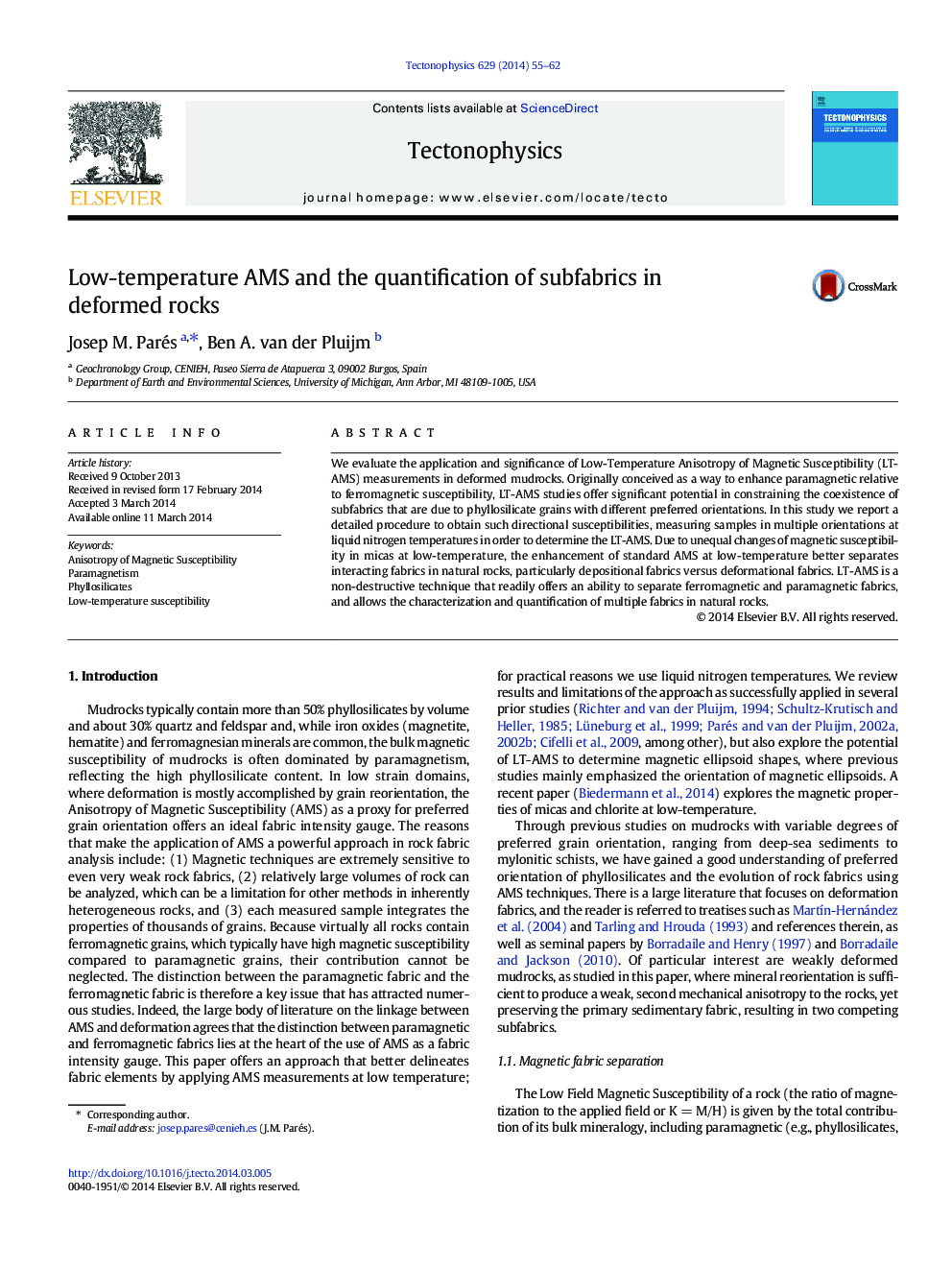 عکس صفحه اول مقاله: Low-temperature AMS and the quantification of subfabrics in deformed rocks Low-temperature AMS and the quantification of subfabrics in deformed rocks