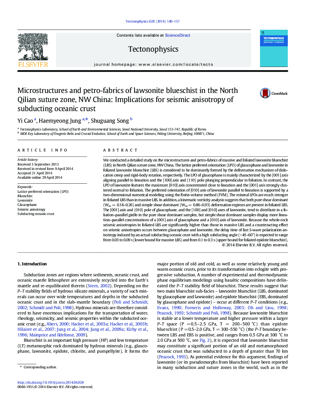 Microstructures and petro-fabrics of lawsonite blueschist in the North Qilian suture zone, NW China: Implications for seismic anisotropy of subducting oceanic crust