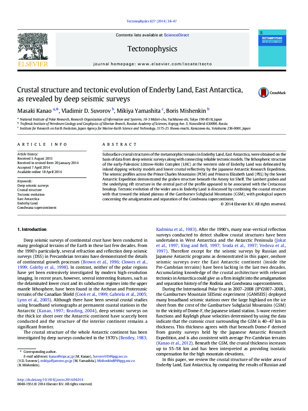 Crustal structure and tectonic evolution of Enderby Land, East Antarctica, as revealed by deep seismic surveys