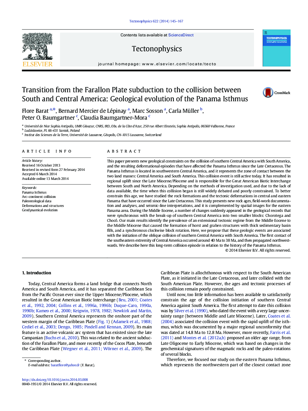 Transition from the Farallon Plate subduction to the collision between South and Central America: Geological evolution of the Panama Isthmus