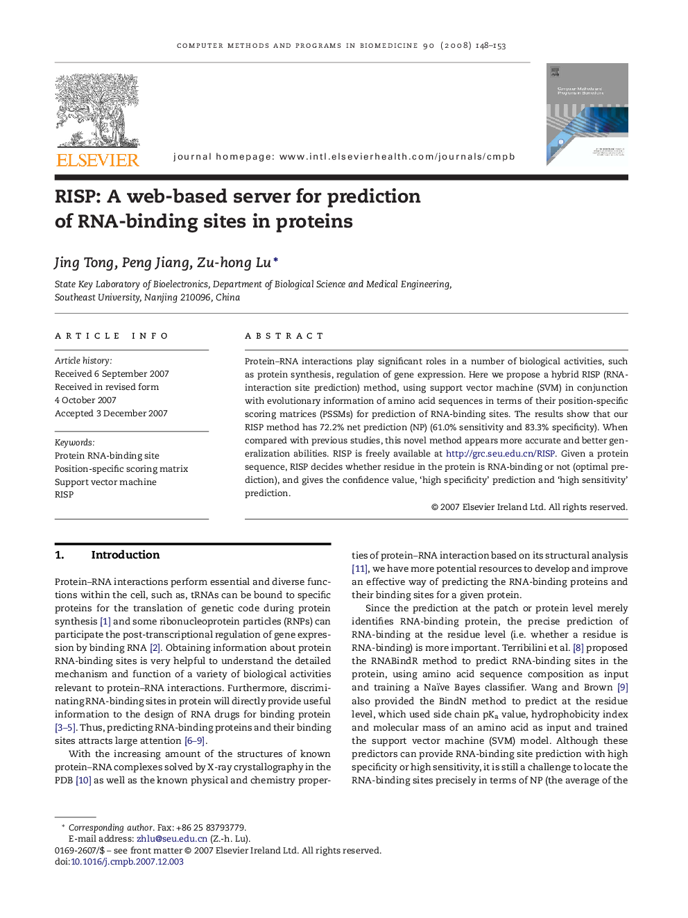 RISP: A web-based server for prediction of RNA-binding sites in proteins