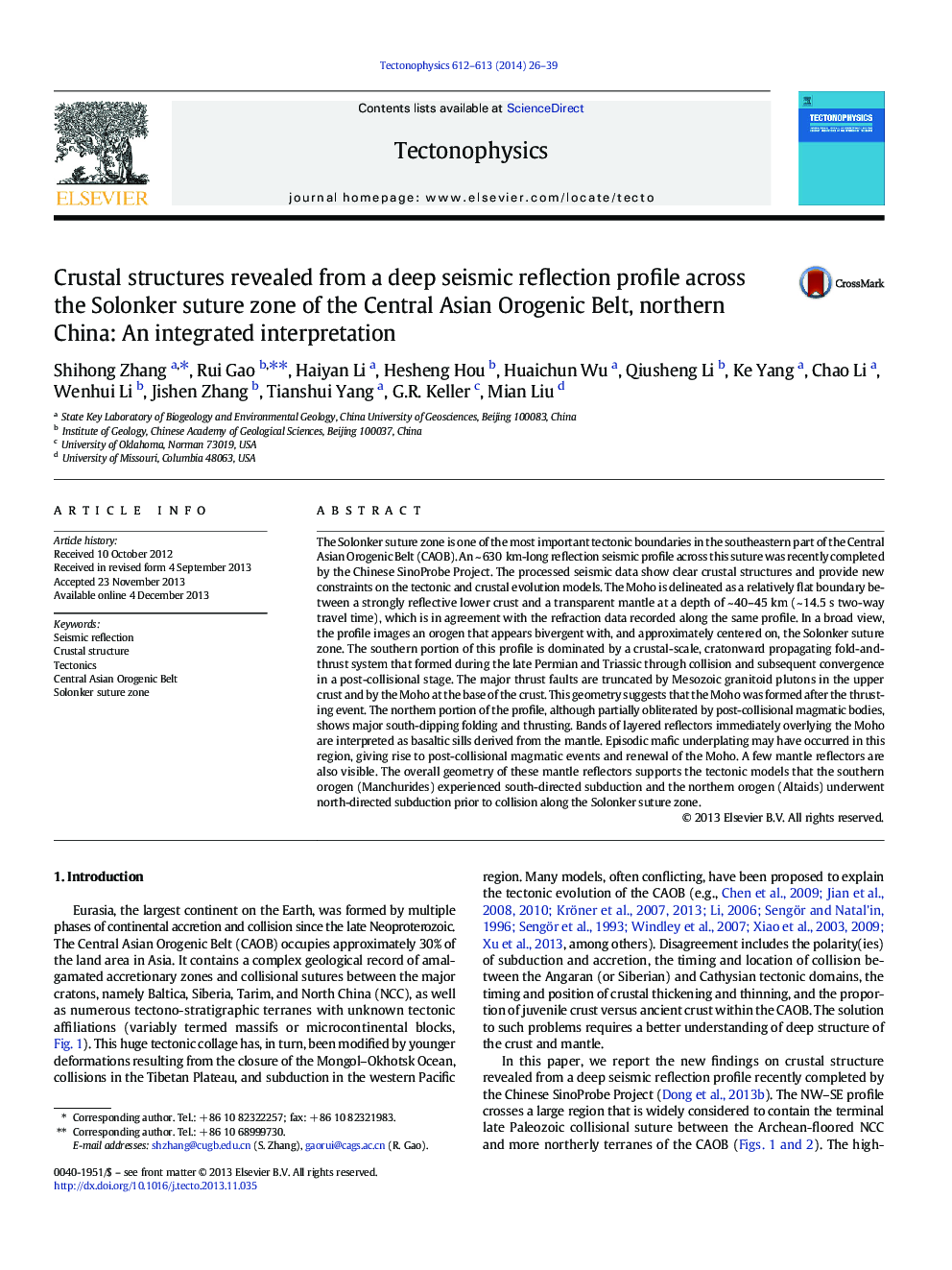 Crustal structures revealed from a deep seismic reflection profile across the Solonker suture zone of the Central Asian Orogenic Belt, northern China: An integrated interpretation