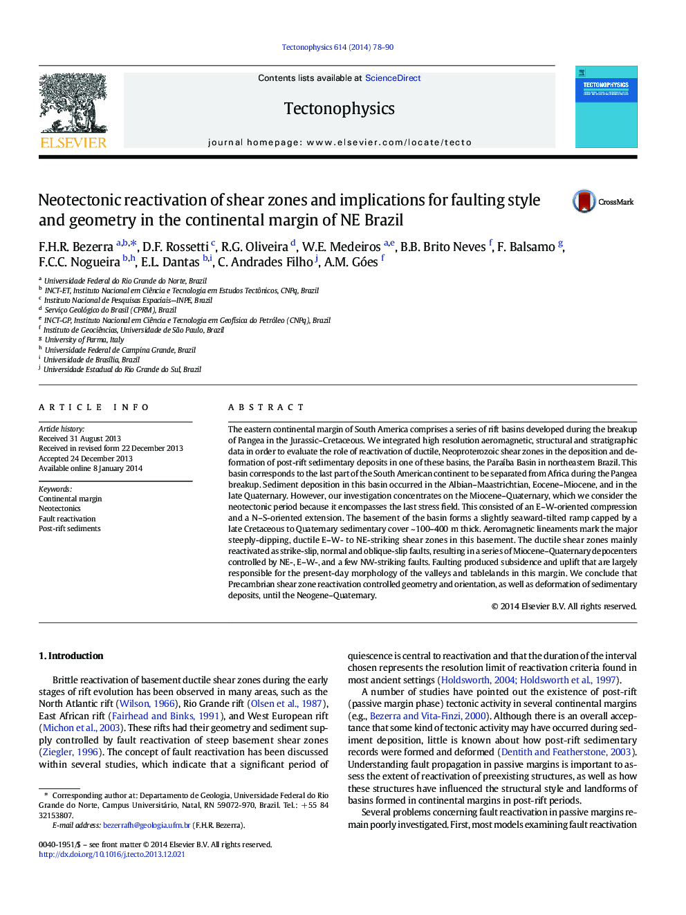 Neotectonic reactivation of shear zones and implications for faulting style and geometry in the continental margin of NE Brazil