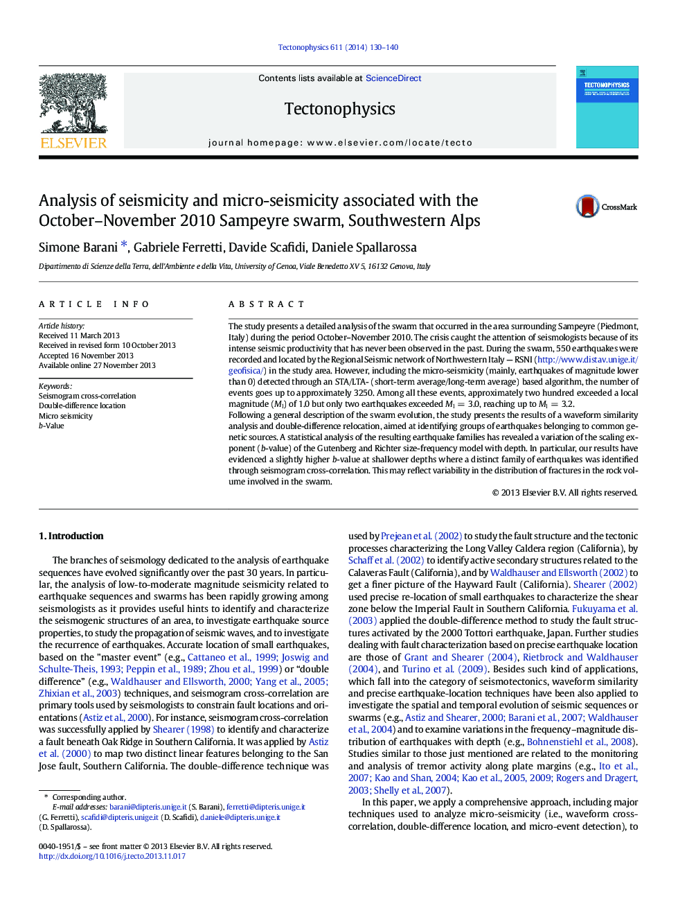 Analysis of seismicity and micro-seismicity associated with the October–November 2010 Sampeyre swarm, Southwestern Alps