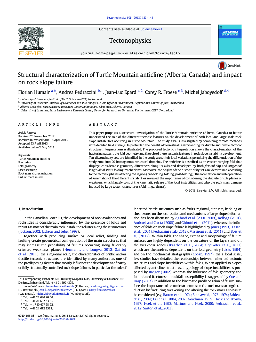 Structural characterization of Turtle Mountain anticline (Alberta, Canada) and impact on rock slope failure