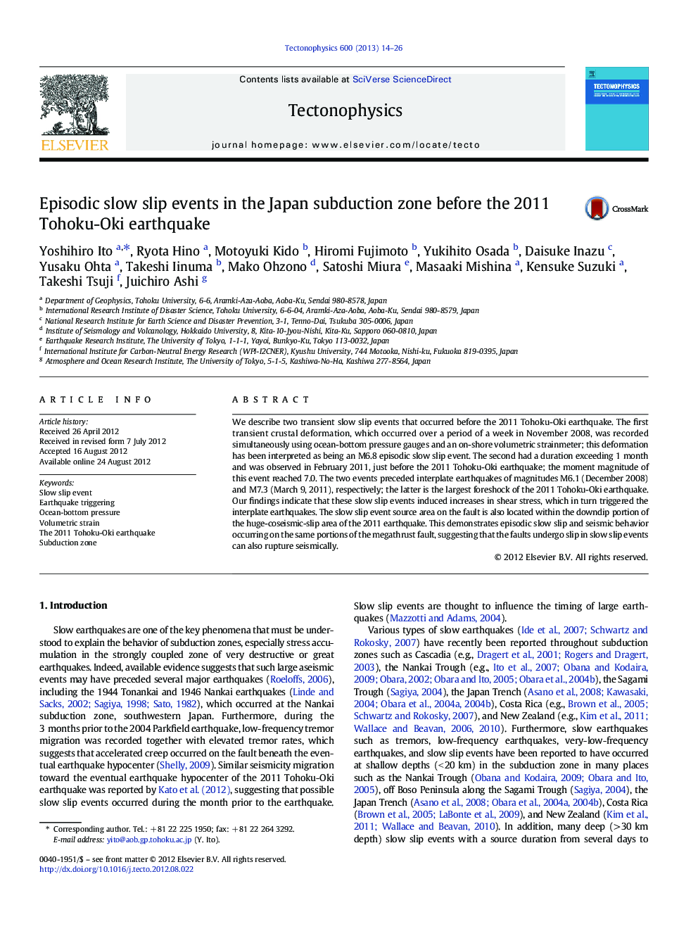 Episodic slow slip events in the Japan subduction zone before the 2011 Tohoku-Oki earthquake