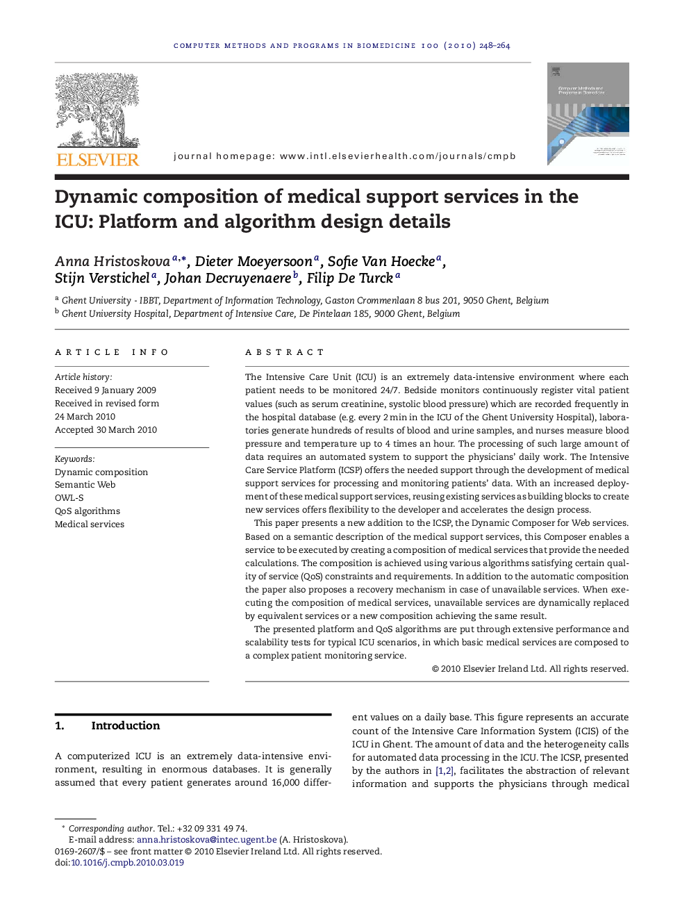 Dynamic composition of medical support services in the ICU: Platform and algorithm design details