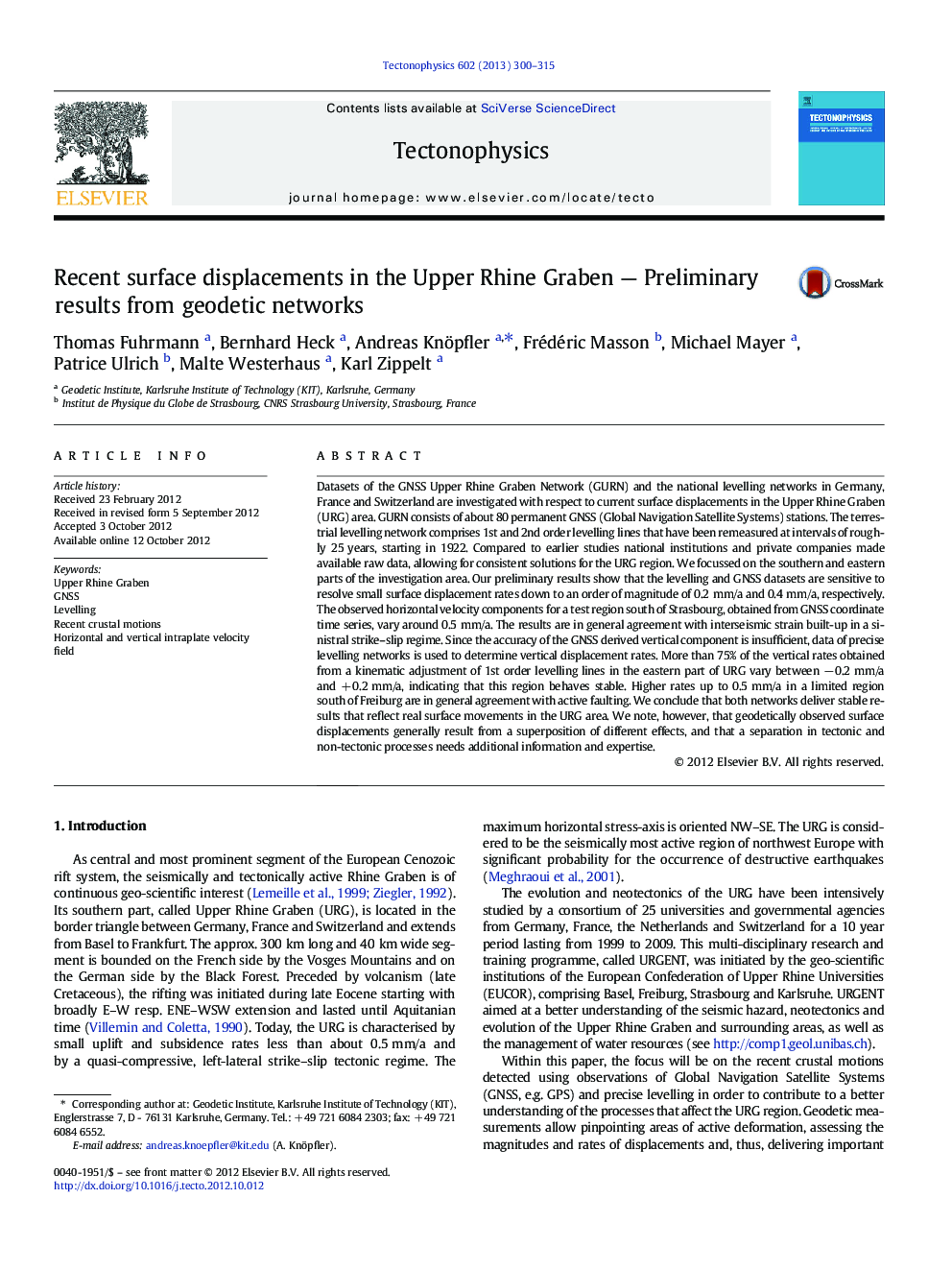 Recent surface displacements in the Upper Rhine Graben — Preliminary results from geodetic networks