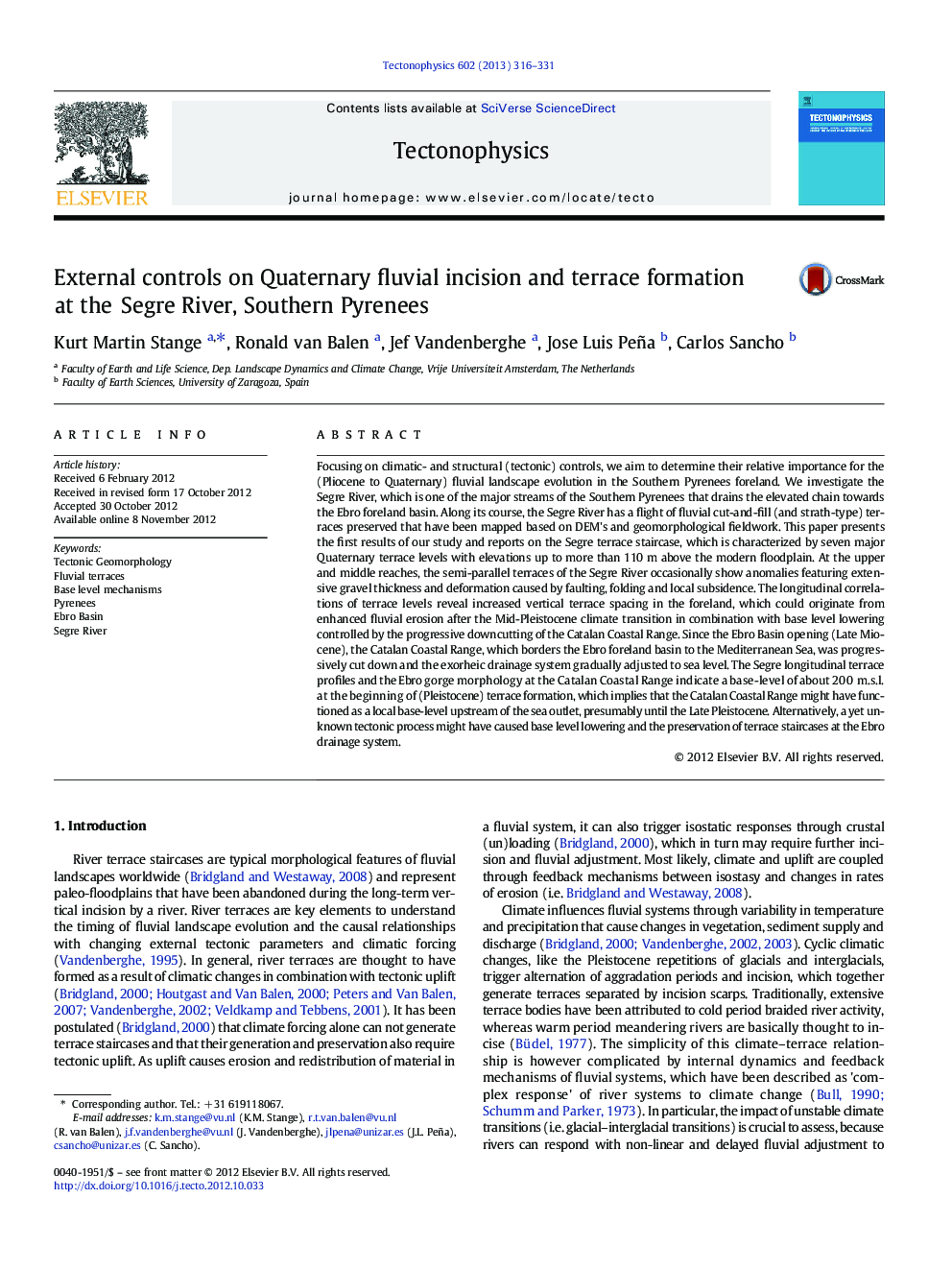 External controls on Quaternary fluvial incision and terrace formation at the Segre River, Southern Pyrenees