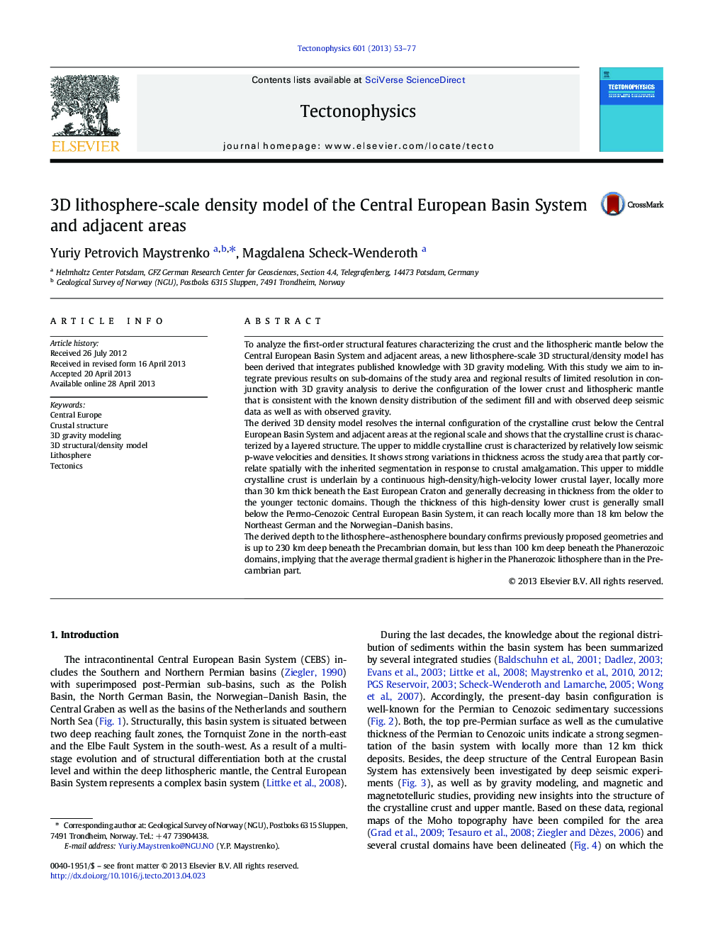 3D lithosphere-scale density model of the Central European Basin System and adjacent areas