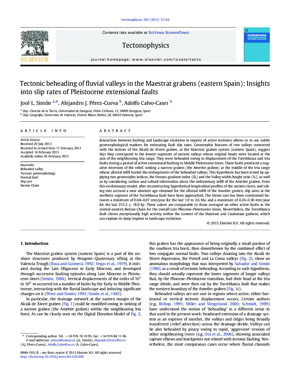 Tectonic beheading of fluvial valleys in the Maestrat grabens (eastern Spain): Insights into slip rates of Pleistocene extensional faults