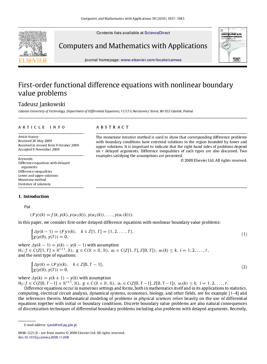 First-order functional difference equations with nonlinear boundary value problems