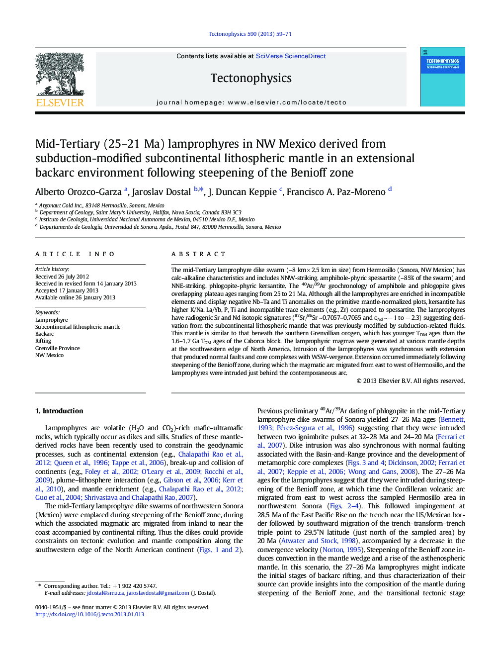 Mid-Tertiary (25–21 Ma) lamprophyres in NW Mexico derived from subduction-modified subcontinental lithospheric mantle in an extensional backarc environment following steepening of the Benioff zone