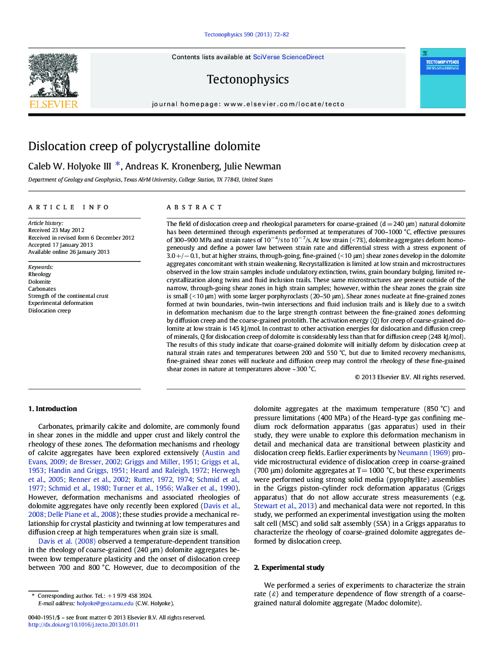 Dislocation creep of polycrystalline dolomite