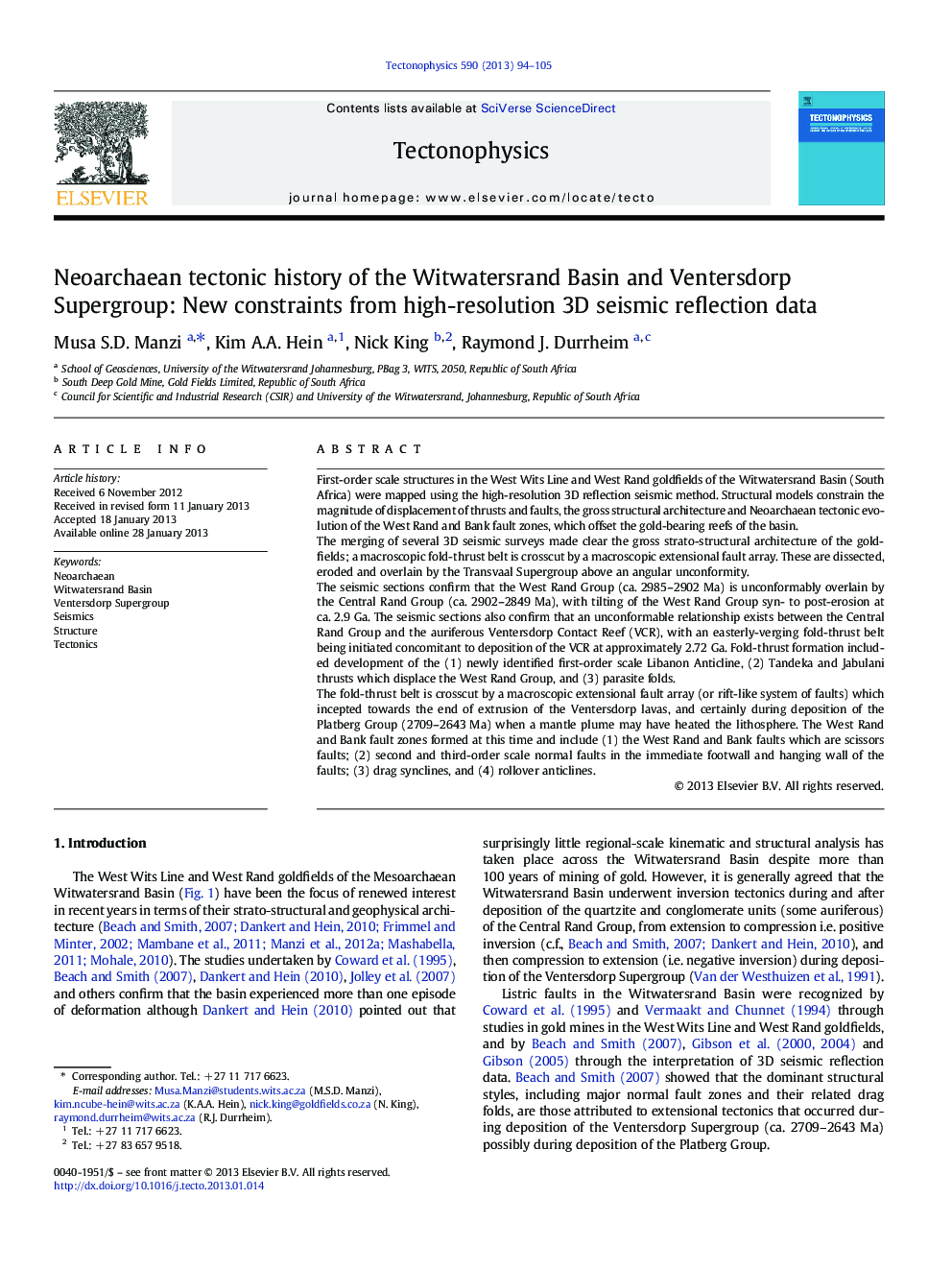 Neoarchaean tectonic history of the Witwatersrand Basin and Ventersdorp Supergroup: New constraints from high-resolution 3D seismic reflection data