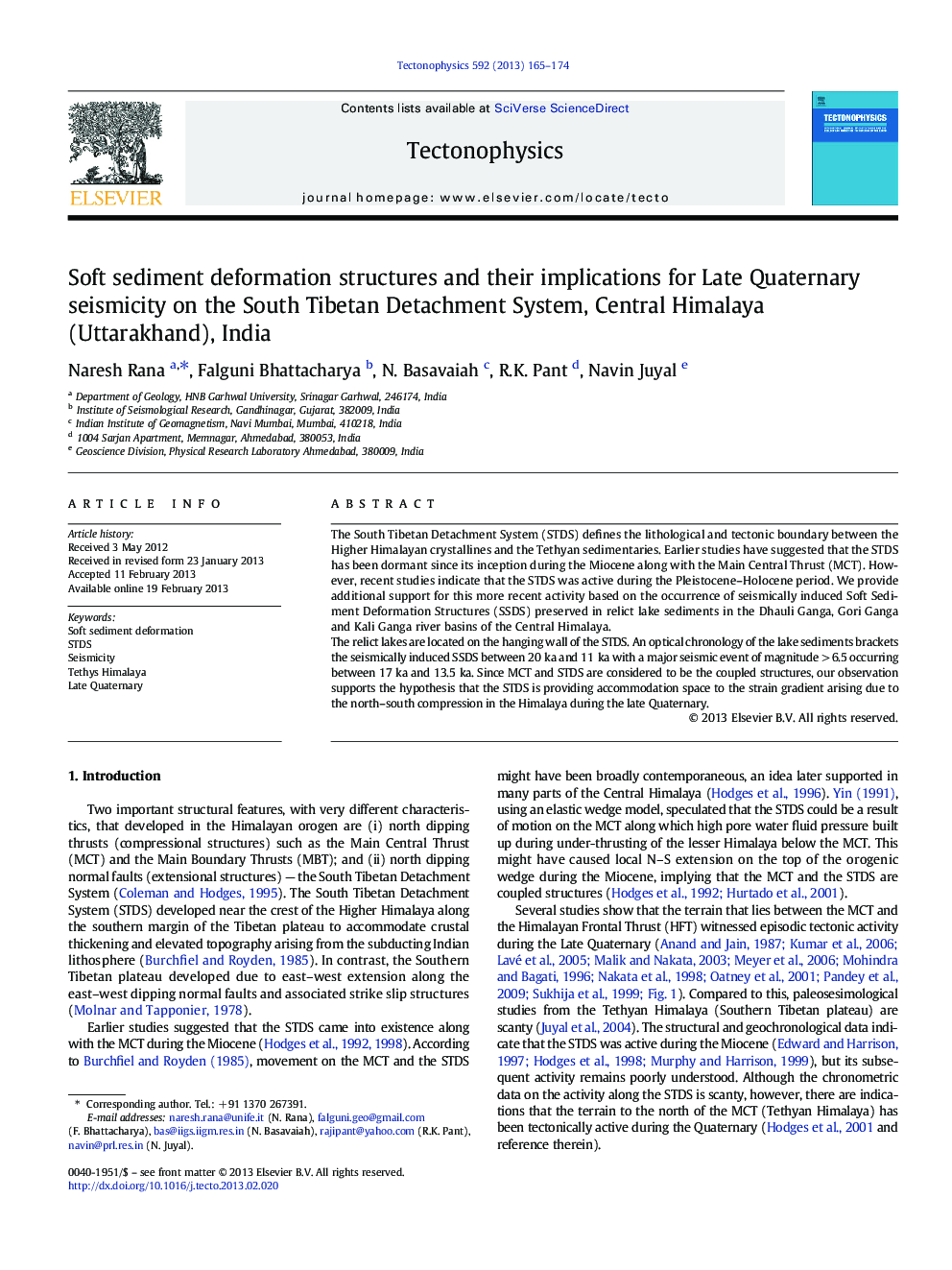 Soft sediment deformation structures and their implications for Late Quaternary seismicity on the South Tibetan Detachment System, Central Himalaya (Uttarakhand), India