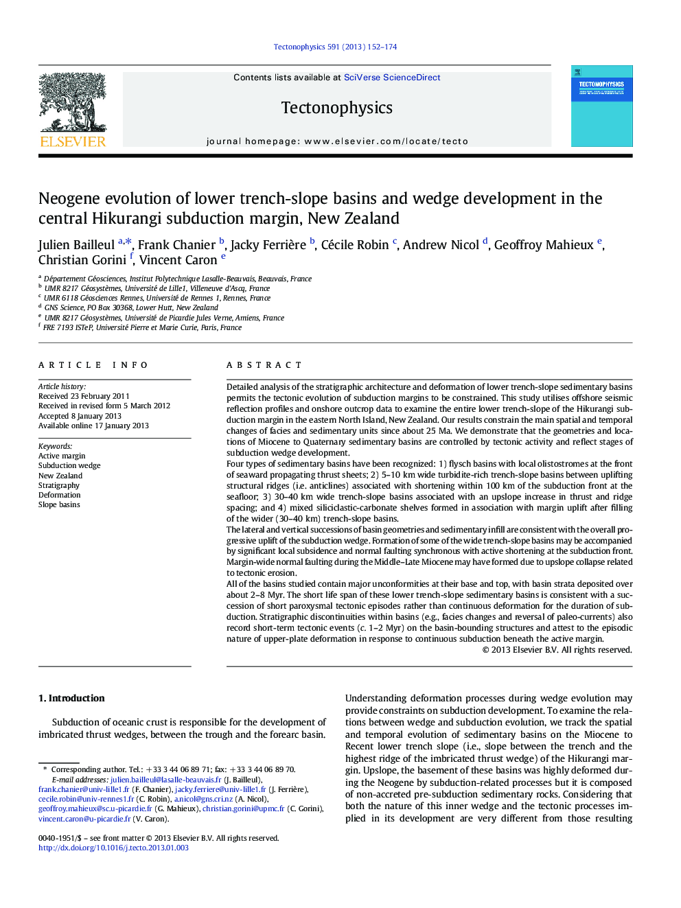 Neogene evolution of lower trench-slope basins and wedge development in the central Hikurangi subduction margin, New Zealand