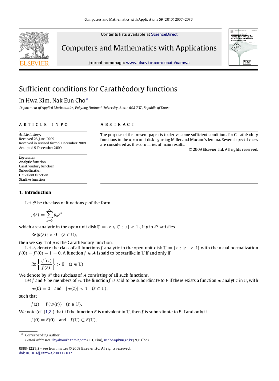 Sufficient conditions for Carathéodory functions