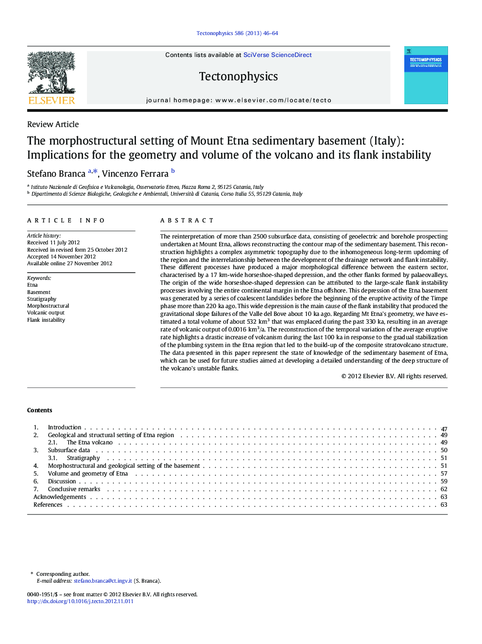عکس صفحه اول مقاله: The morphostructural setting of Mount Etna sedimentary basement (Italy): Implications for the geometry and volume of the volcano and its flank instability The morphostructural setting of Mount Etna sedimentary basement (Italy): Implications for the geometry and volume of the volcano and its flank instability