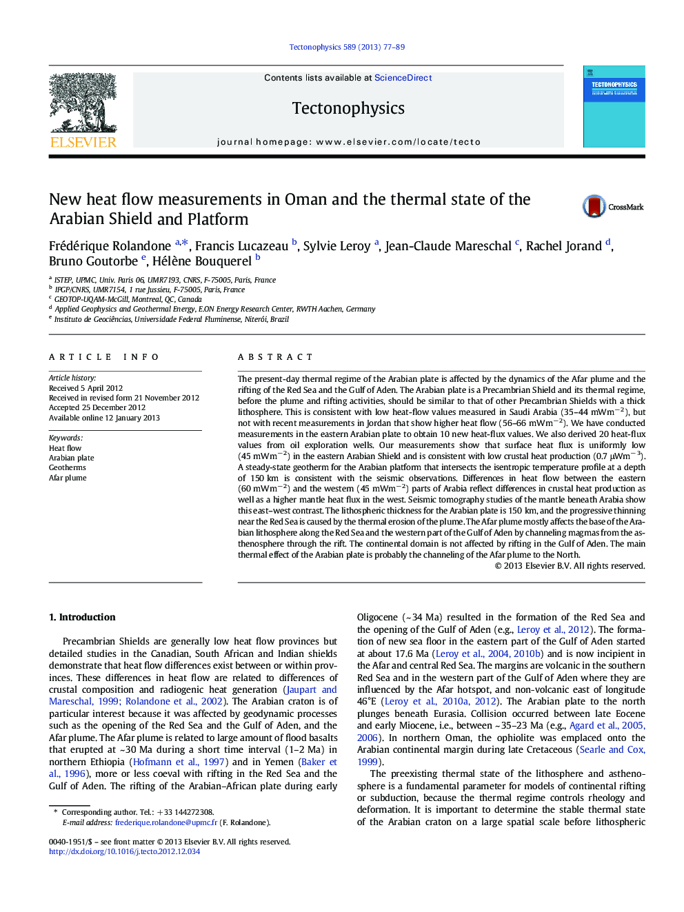 New heat flow measurements in Oman and the thermal state of the Arabian Shield and Platform