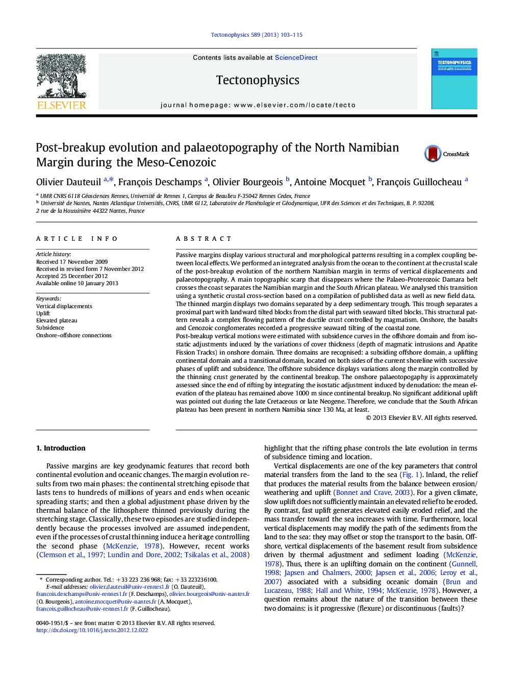 Post-breakup evolution and palaeotopography of the North Namibian Margin during the Meso-Cenozoic