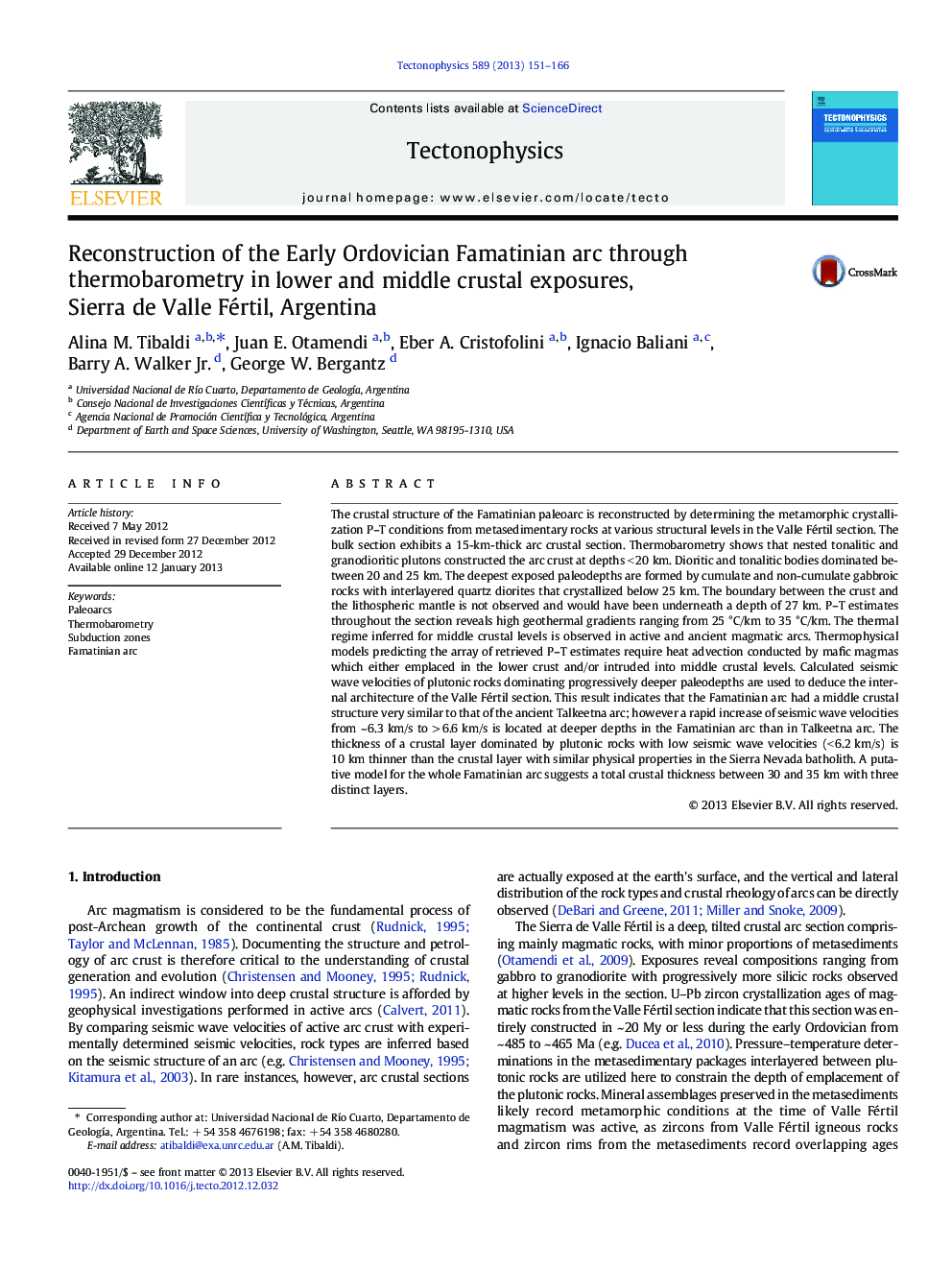 Reconstruction of the Early Ordovician Famatinian arc through thermobarometry in lower and middle crustal exposures, Sierra de Valle Fértil, Argentina