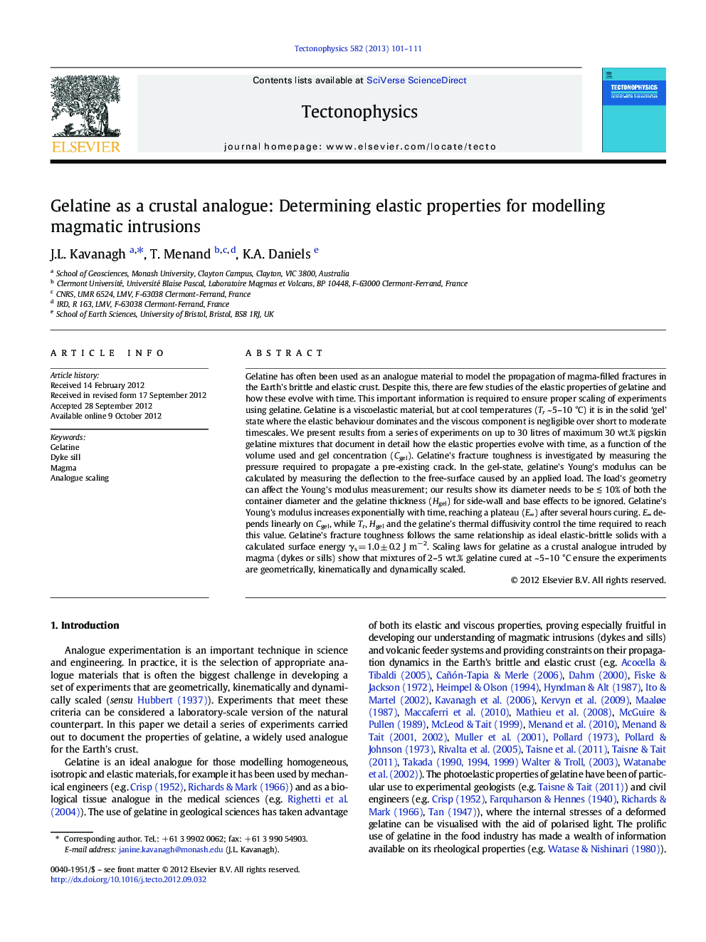 ژلاتین به عنوان یک آنالوگ پوسته: تعیین خواص الاستیک برای مدل سازی ورودی های ماگمایی 