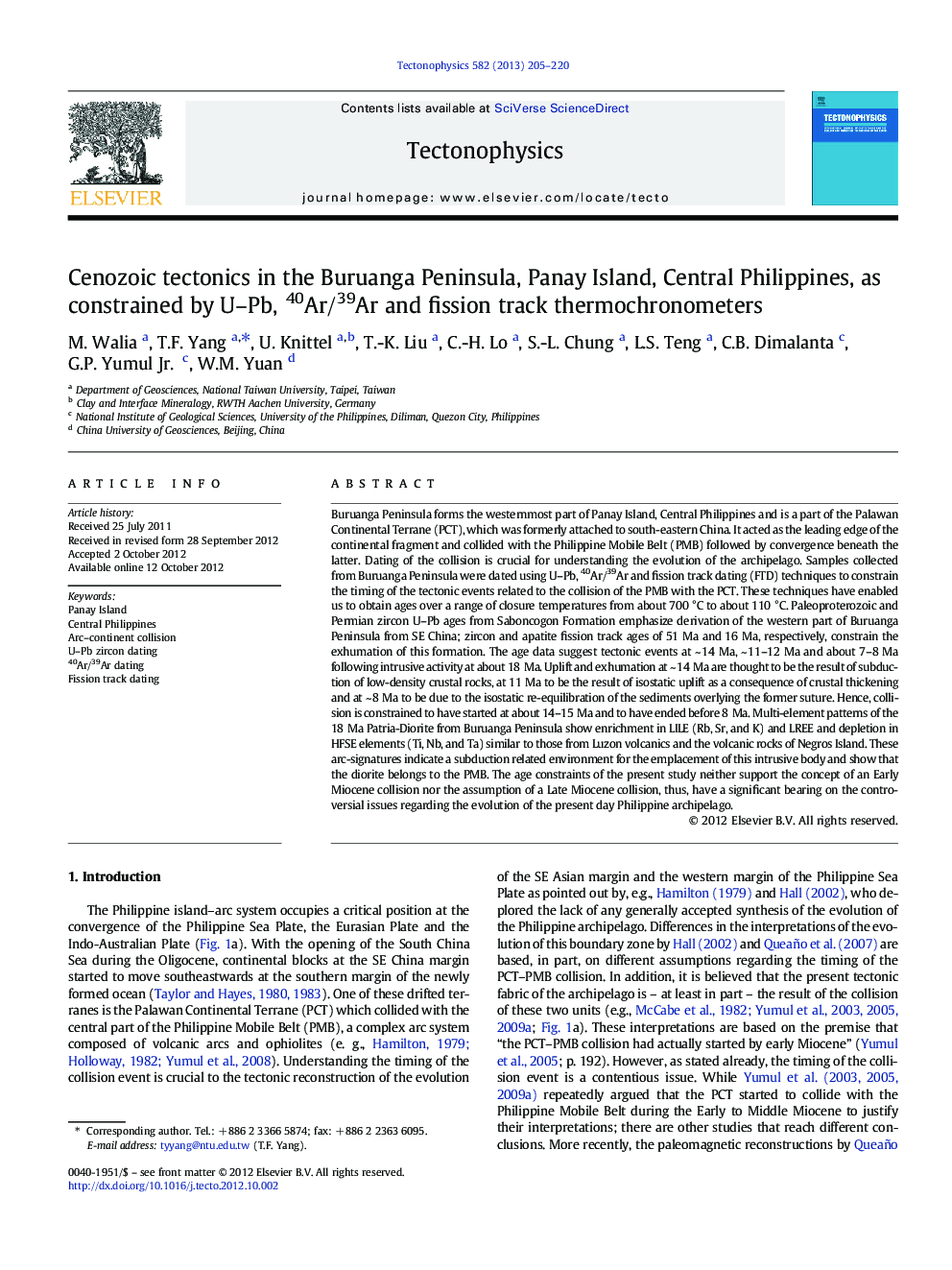 Cenozoic tectonics in the Buruanga Peninsula, Panay Island, Central Philippines, as constrained by U–Pb, 40Ar/39Ar and fission track thermochronometers