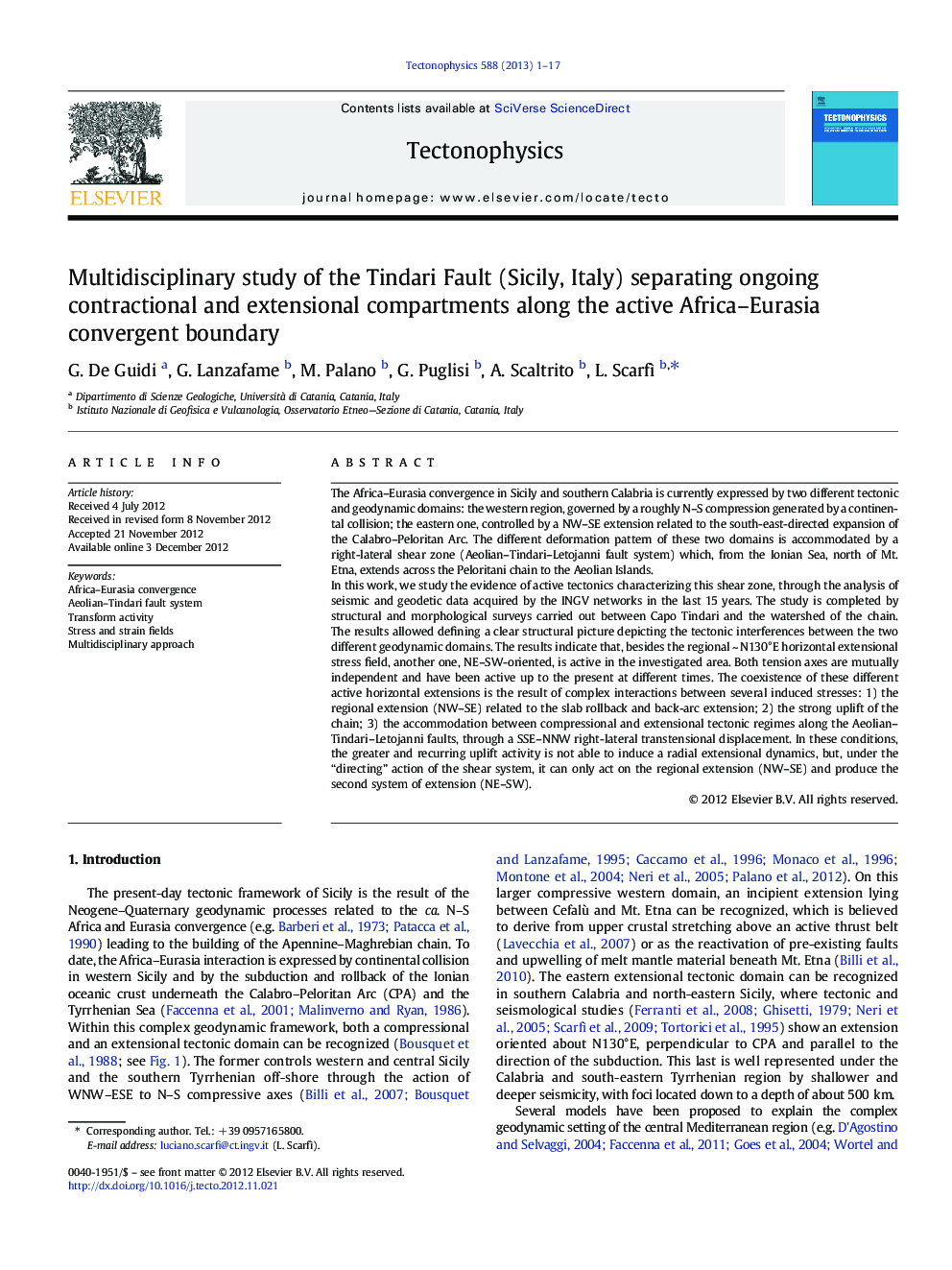 Multidisciplinary study of the Tindari Fault (Sicily, Italy) separating ongoing contractional and extensional compartments along the active Africa–Eurasia convergent boundary