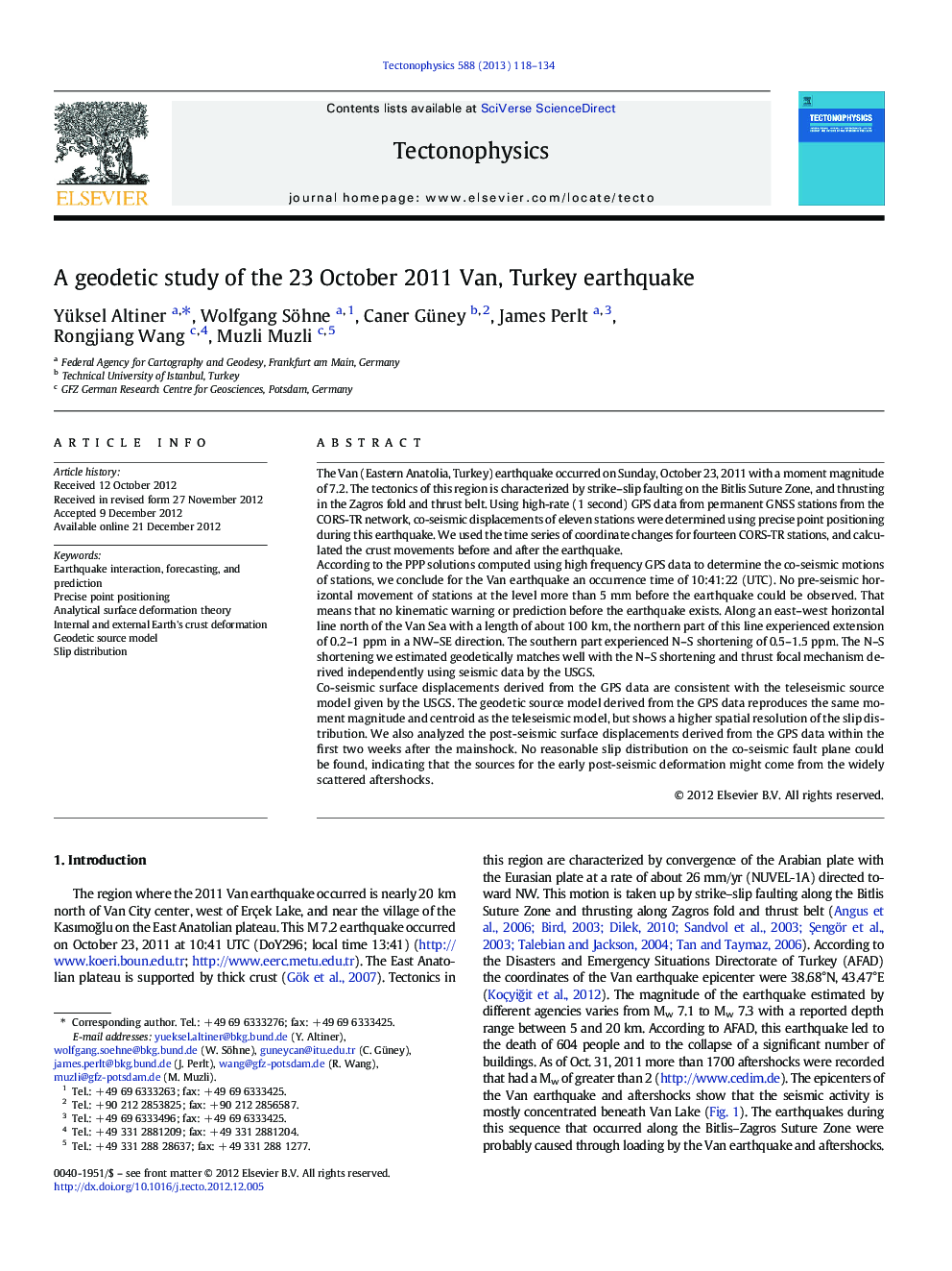 A geodetic study of the 23 October 2011 Van, Turkey earthquake