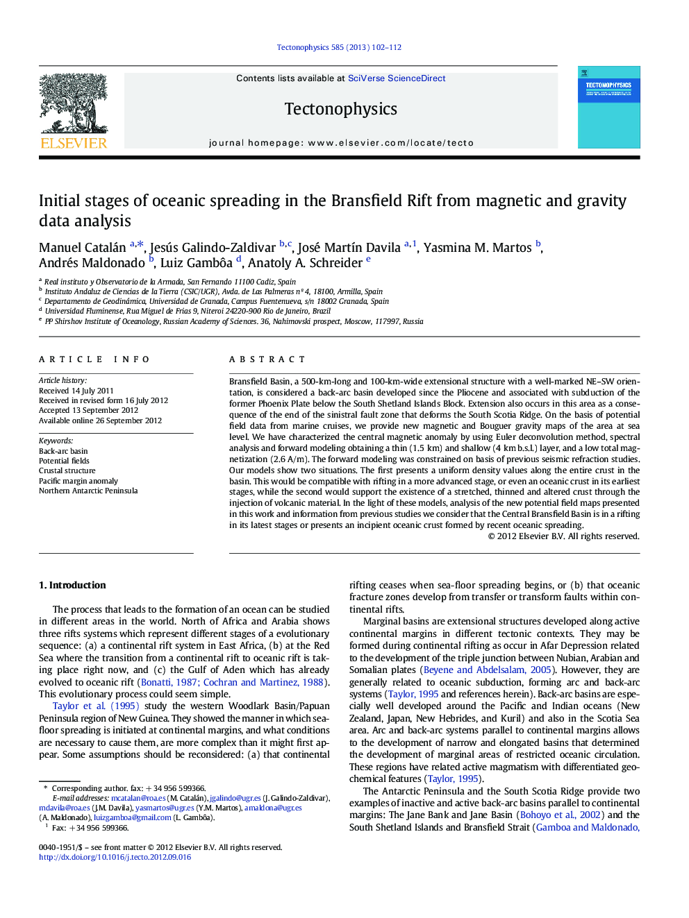 Initial stages of oceanic spreading in the Bransfield Rift from magnetic and gravity data analysis