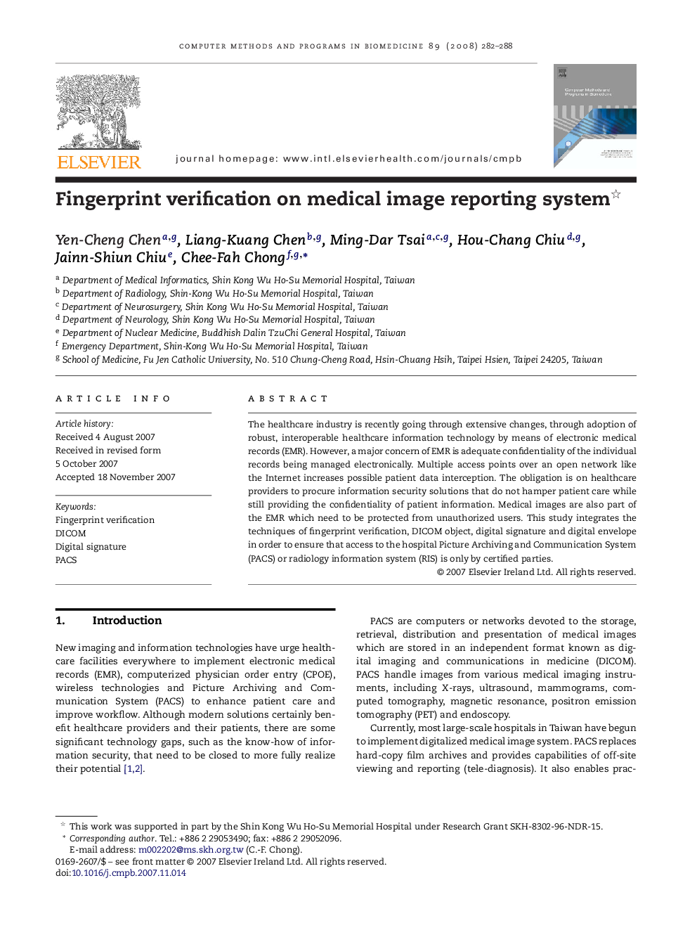 Fingerprint verification on medical image reporting system 