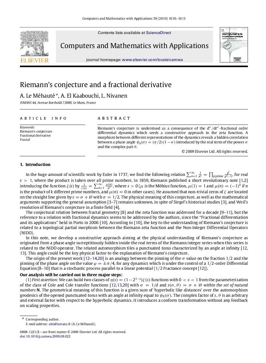 Riemann’s conjecture and a fractional derivative