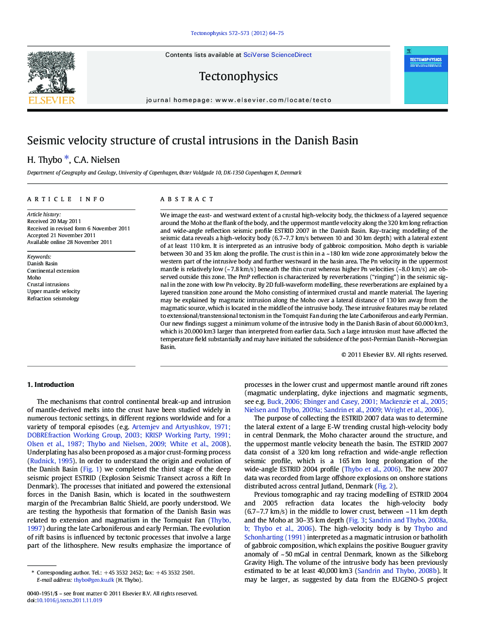 Seismic velocity structure of crustal intrusions in the Danish Basin