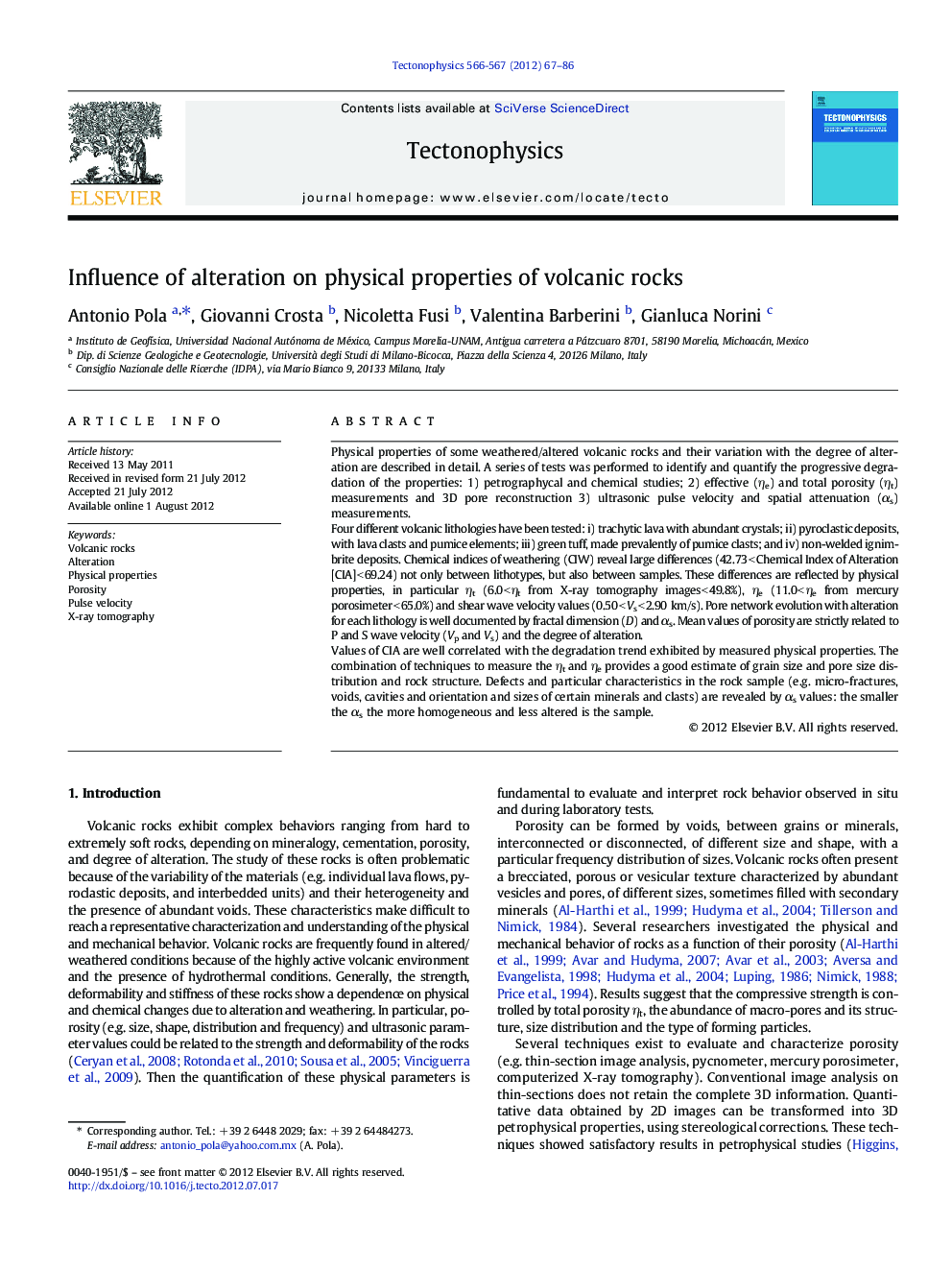 Influence of alteration on physical properties of volcanic rocks