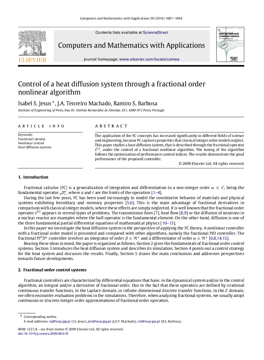 Control of a heat diffusion system through a fractional order nonlinear algorithm