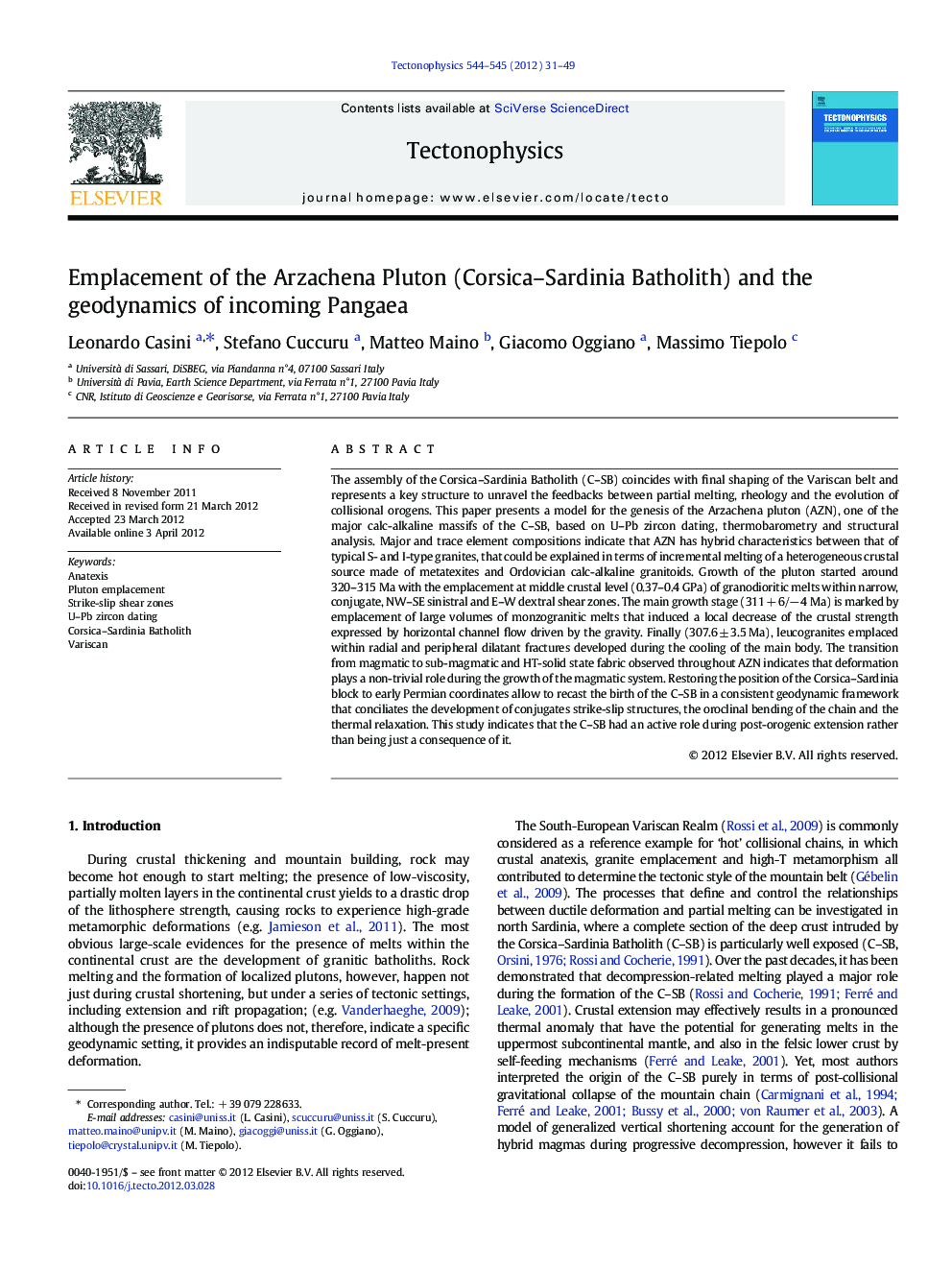 Emplacement of the Arzachena Pluton (Corsica–Sardinia Batholith) and the geodynamics of incoming Pangaea